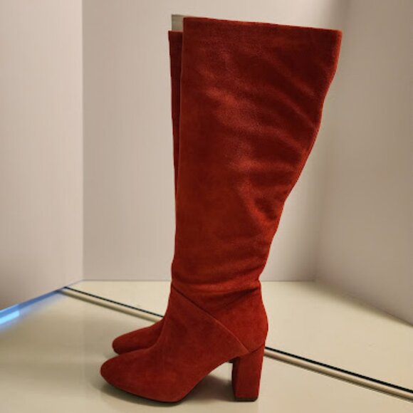 Banana Republic Knee-High Red Suede Heeled Boots - Picture 7 of 9